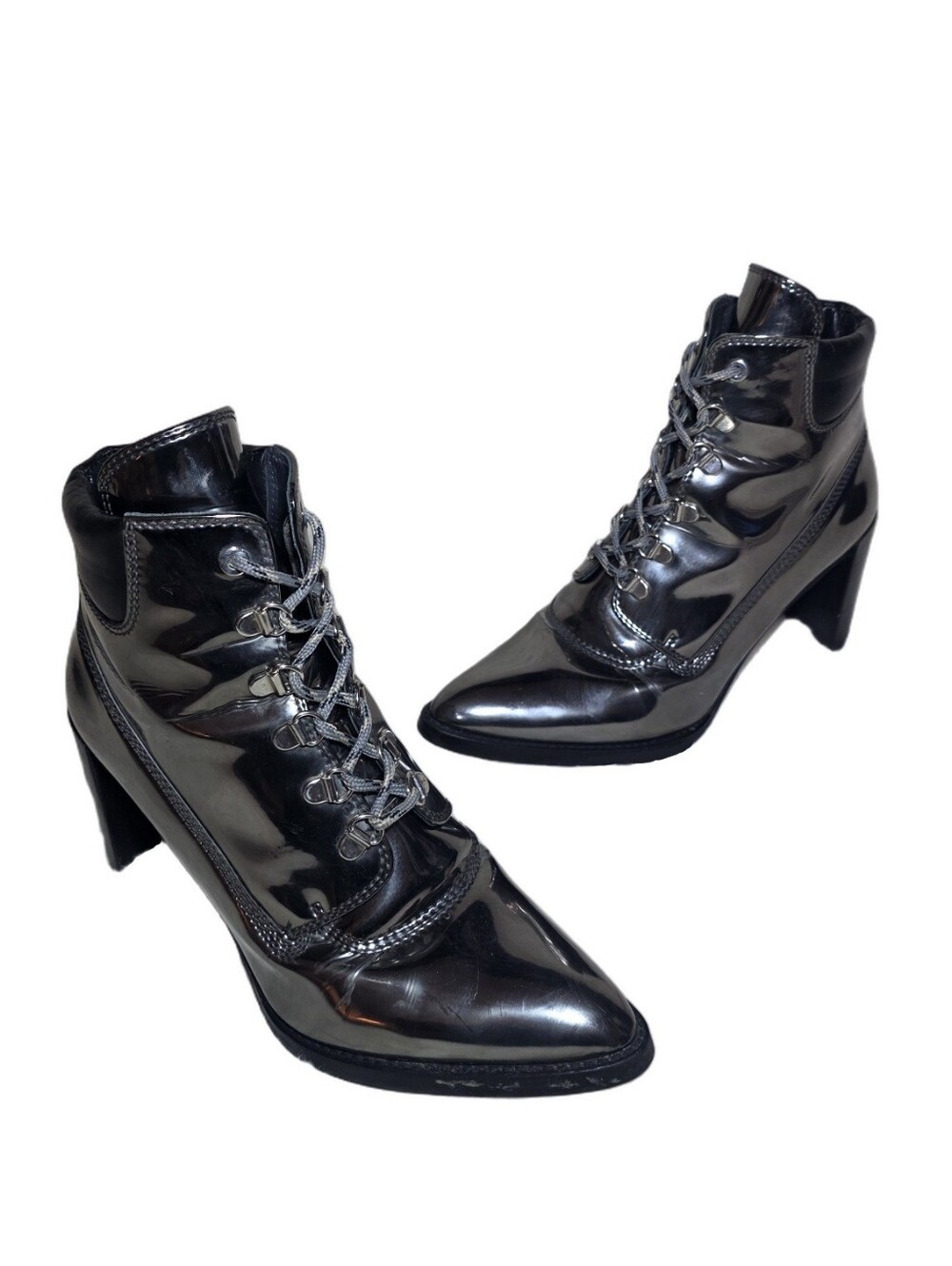 Stuart Weitzman Gigi Hadid Iron Specchio Metallic Lace Up Heeled Combat Boot 8